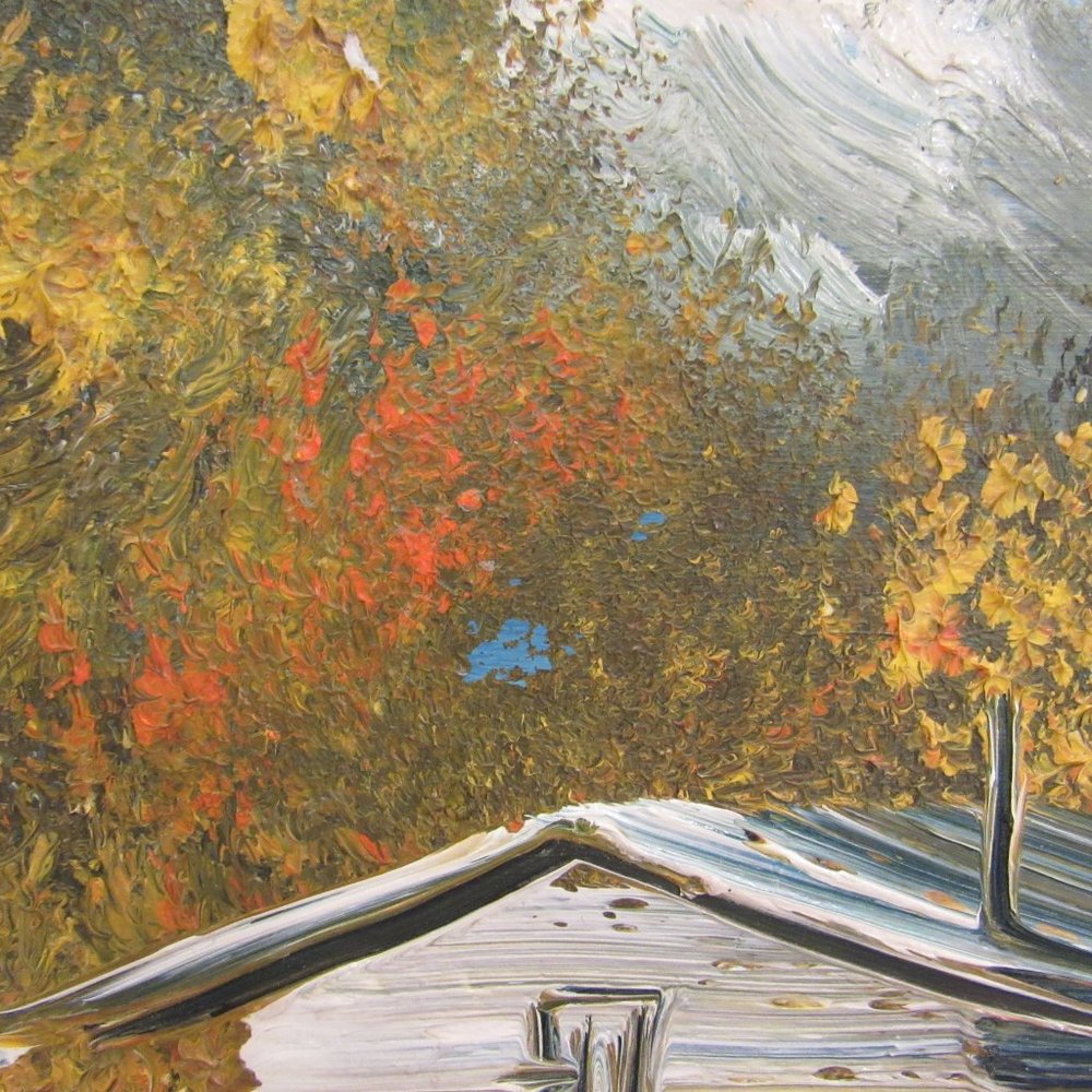 Hand Painted Metal Bowl Mountain Autumn Tree Cabin - Picture 6 of 8